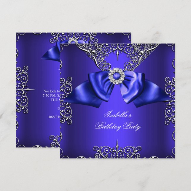 Diamond Royal Blue Purple Silver Elegant Birthday Invitation (Front/Back)