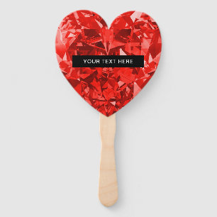 Diamond Ruby Heart Personalized Text Luxury Chic Hand Fan