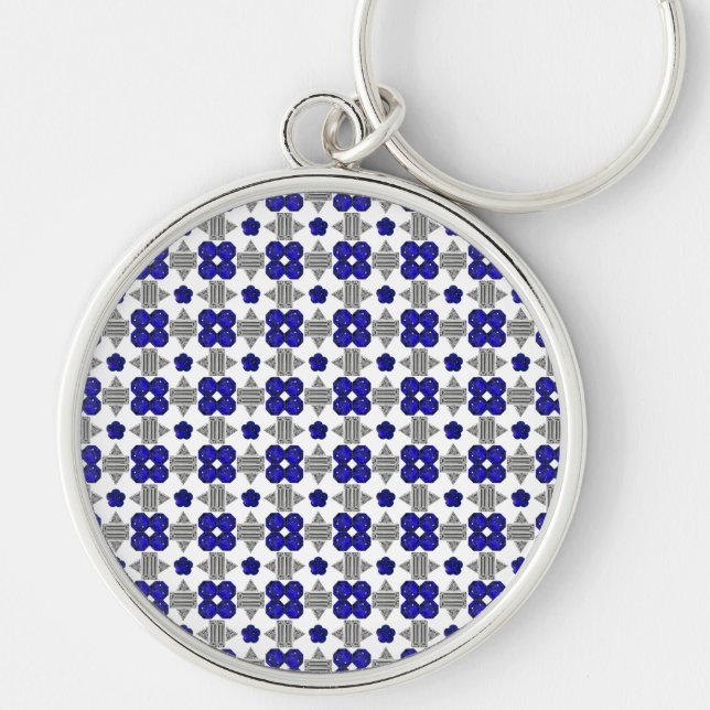 Diamond Sapphire Gemstone Art, Blue Key Ring (Front)