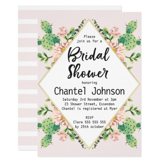 Diamond Shape Cactus Bridal Shower Invitation