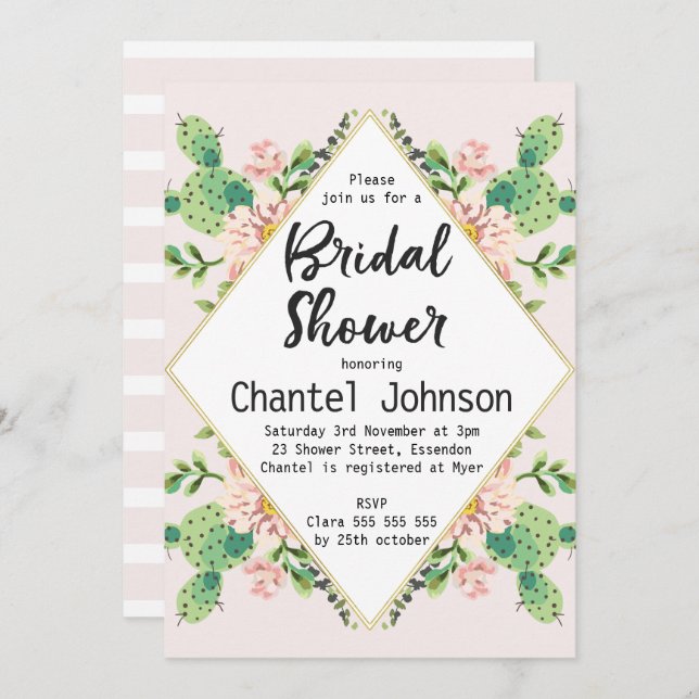 Diamond Shape Cactus Bridal Shower Invitation (Front/Back)