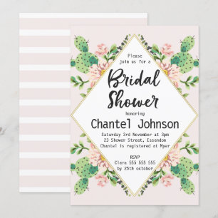 Diamond Shape Cactus Bridal Shower Invitation