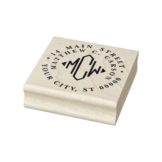 Diamond Shape Initial Monogram Return Address Rubber Stamp (Stamp)