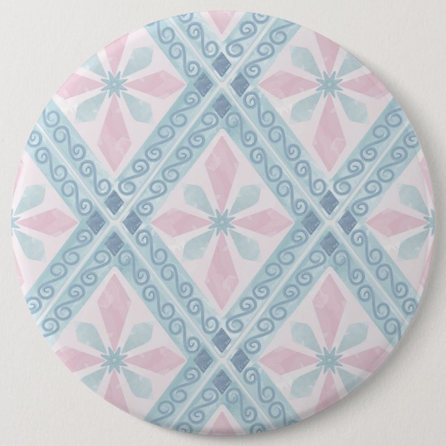 diamond shaped blue pattern 6 cm round badge (Front)