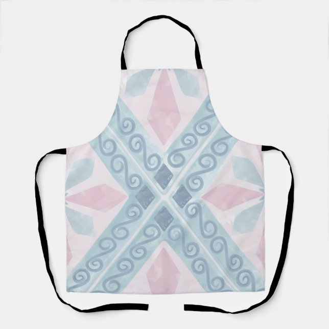 diamond shaped blue pattern apron (Front)