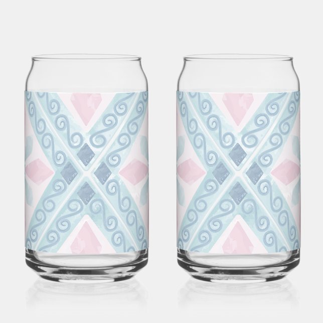 diamond shaped blue pattern can glass (Front)