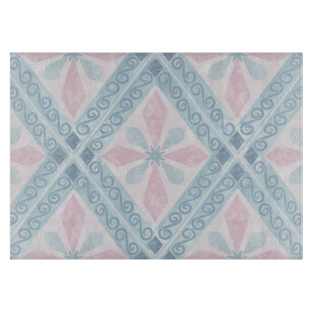 diamond shaped blue pattern cutting board (Front)