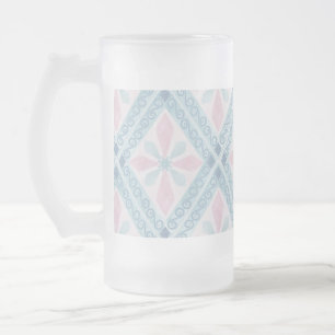 diamond shaped blue pattern frosted glass beer mug
