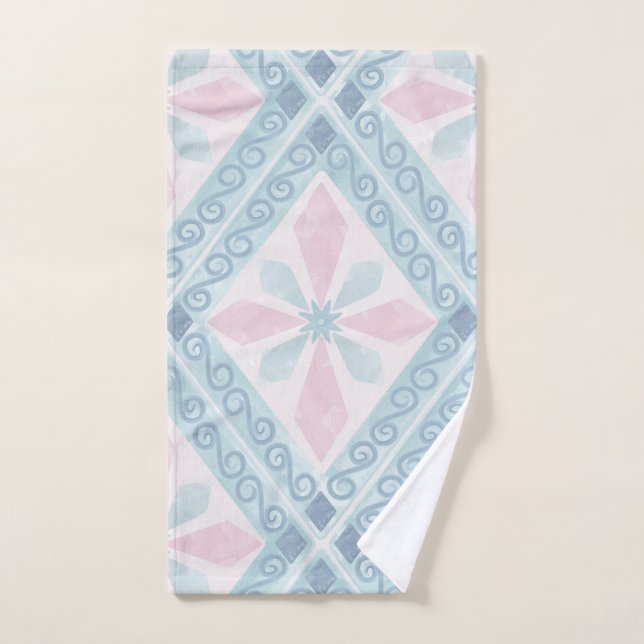 diamond shaped blue pattern hand towel (Hand Towel)