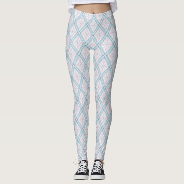 diamond shaped blue pattern leggings (Front)