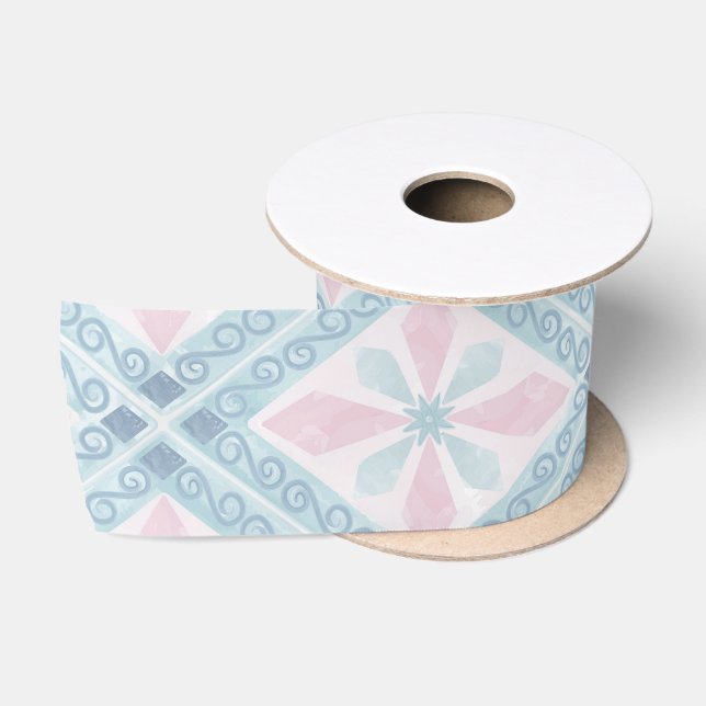 diamond shaped blue pattern satin ribbon (Spool)