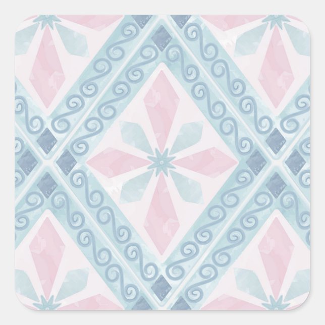 diamond shaped blue pattern square sticker (Front)
