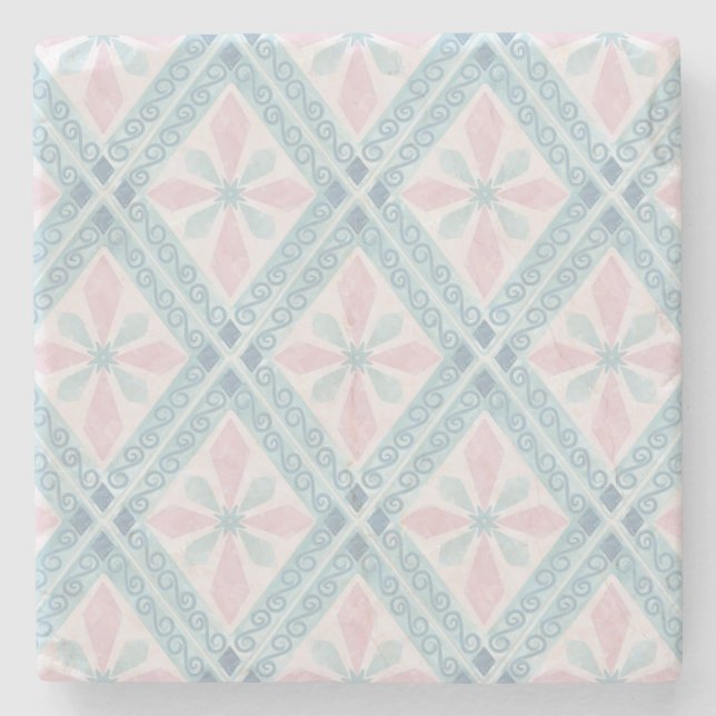 diamond shaped blue pattern stone coaster (Front)