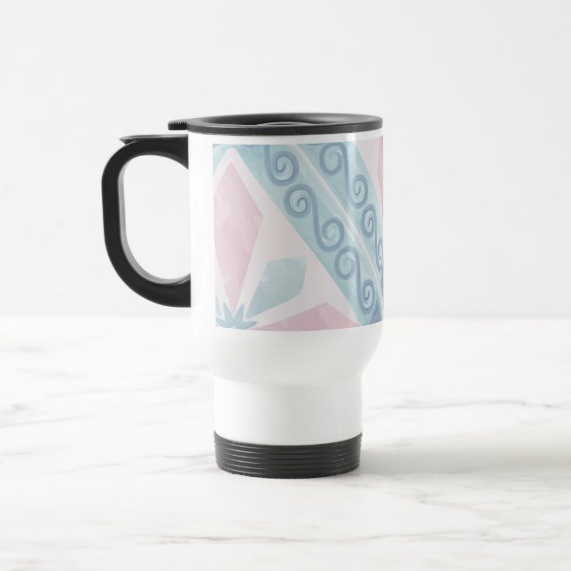 diamond shaped blue pattern travel mug (Left)