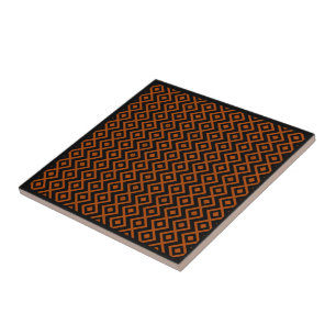 Diamond Shaped Harlequin Pattern Black And Orange Tile
