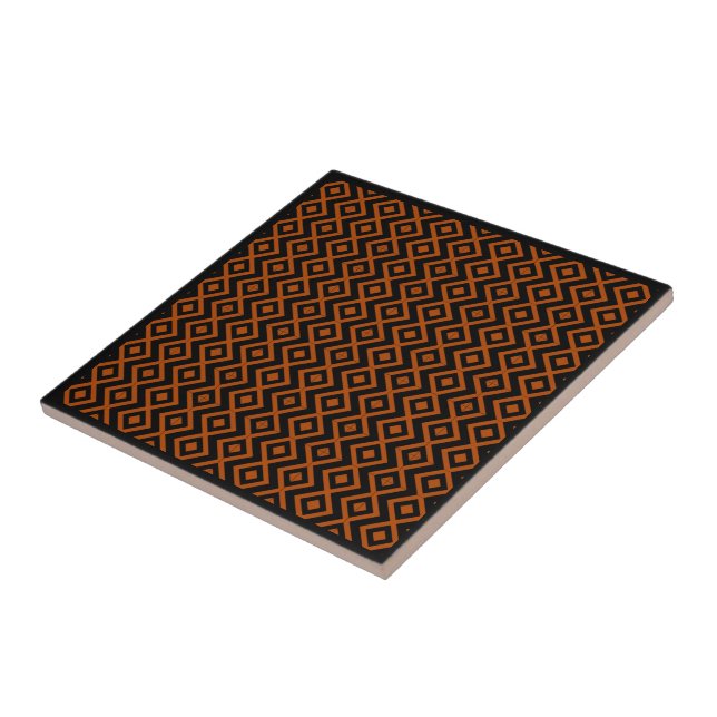 Diamond Shaped Harlequin Pattern Black And Orange  Tile (Side)