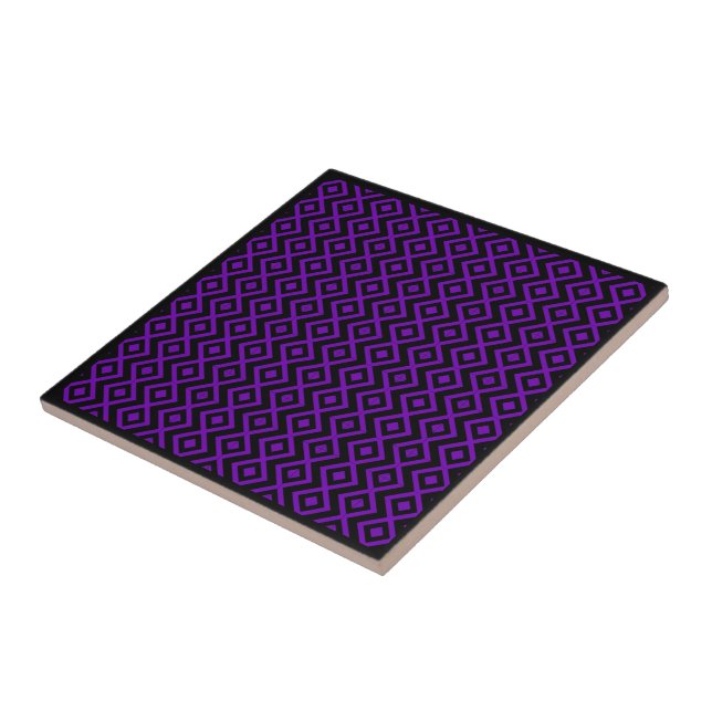 Diamond Shaped Harlequin Pattern Black And Purple  Tile (Side)
