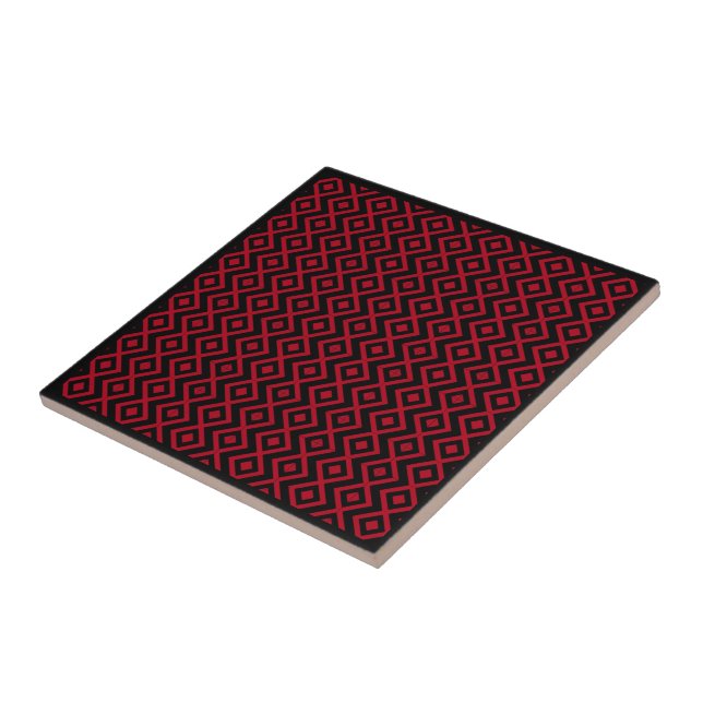 Diamond Shaped Harlequin Pattern Black And Red Tile (Side)