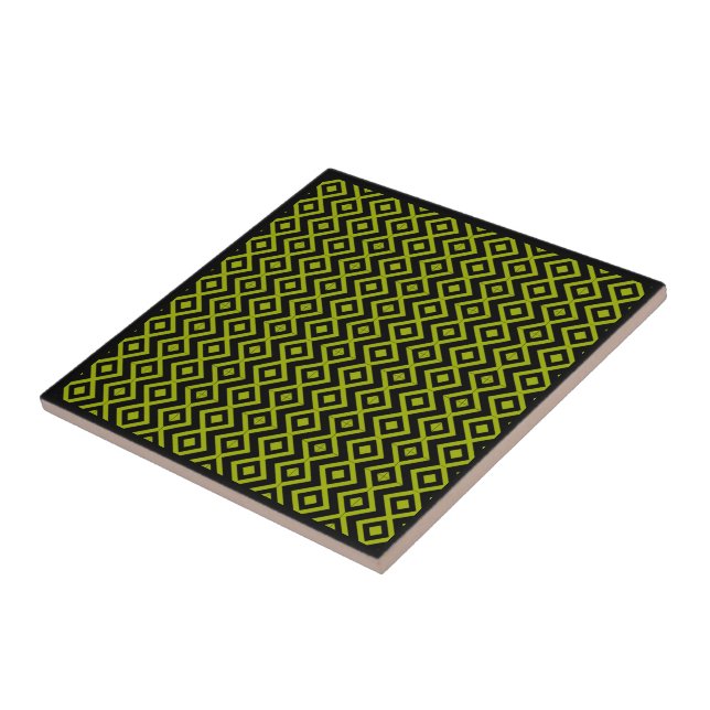 Diamond Shaped Harlequin Pattern Black And Yellow  Tile (Side)