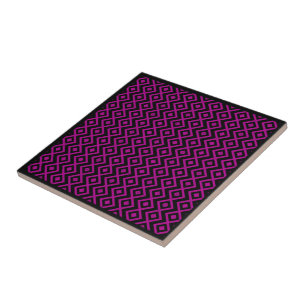 Diamond Shaped Harlequin Pattern Black Hot Pink    Tile