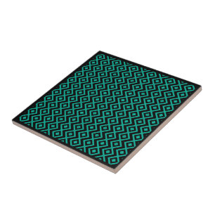 Diamond Shaped Harlequin Pattern Black Turquoise Tile