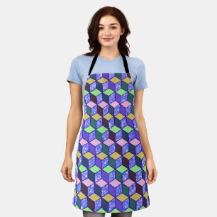 Diamond-Shaped Hexagon Blue Glitter Lined Apron