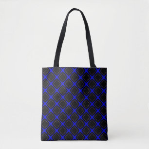 Diamond-shaped Pattern, Blue and Black, Tote Bag