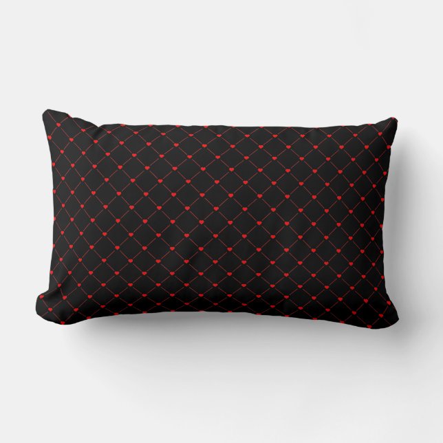 Diamond Shaped Red Heart & Line Art Lumbar Cushion (Front)