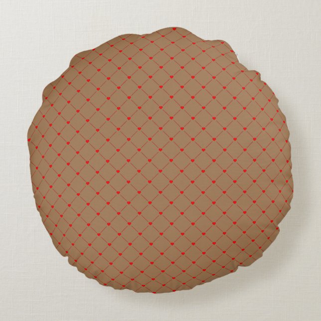 Diamond Shaped Red Heart & Line Art Round Cushion (Back)