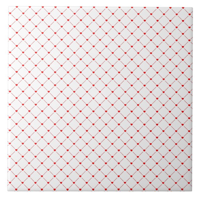 Diamond Shaped Red Heart & Line Art Tile (Front)