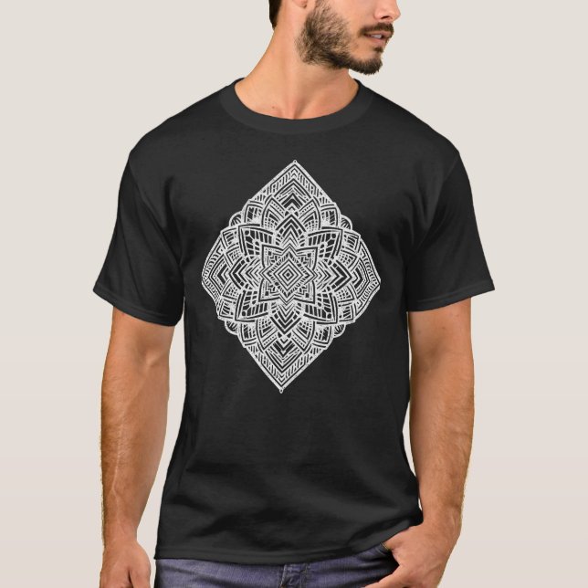Diamond-shaped white mandala T-Shirt (Front)