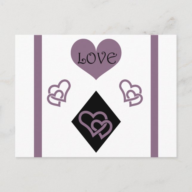 Diamond Shapes and Purple Hearts "Love" Postcard (Front)