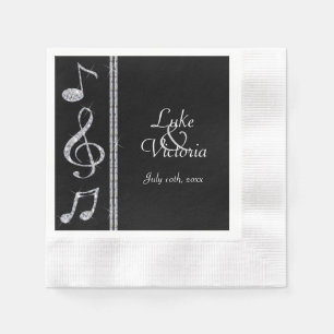 Diamond Shimmer Music Lovers On Black Wedding Napkin