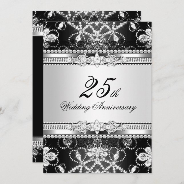 Diamond Silver Black 25th Anniversary Invite (Front/Back)