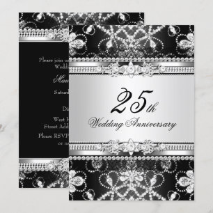 Diamond Silver Black 25th Anniversary Invite