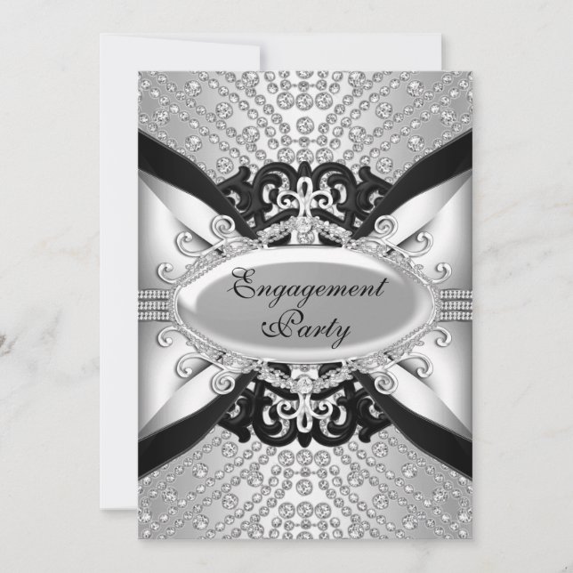 Diamond Silver & Black Engagement Party Invite (Front)