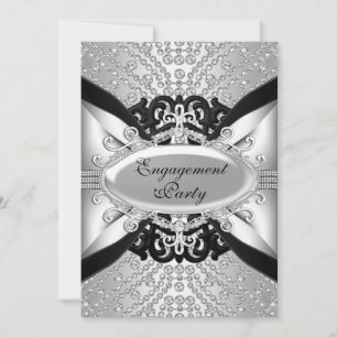 Diamond Silver & Black Engagement Party Invite