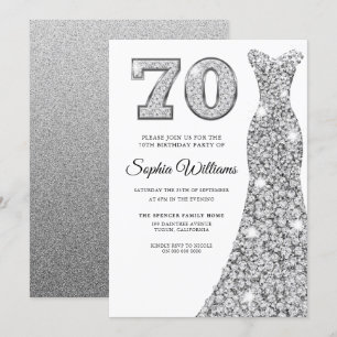 Diamond Silver Dress Womans 70th Birthday Party Invitation