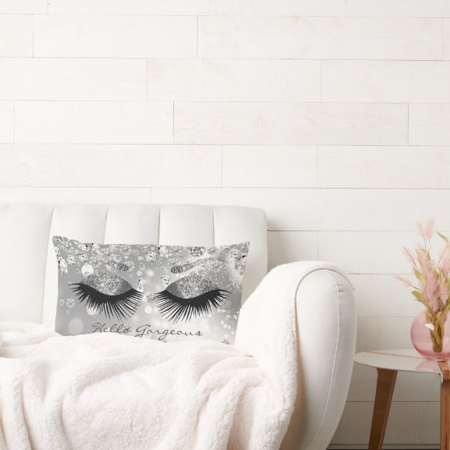 Diamond & Silver Eyelash / Brows - Hello Gorgeous Lumbar Cushion (Couch)
