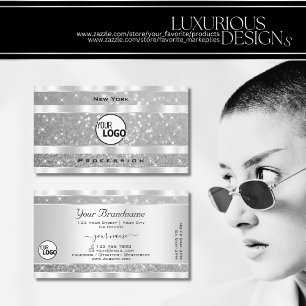 Diamond Silver Glitter Sparkle Stars Logo Elegant  Business Card