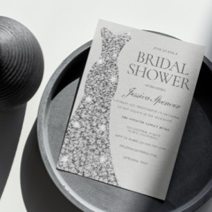 Diamond Silver Shimmer Dress Gown Bridal Shower Invitation