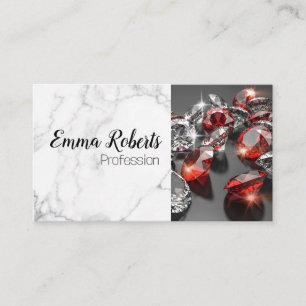 Diamond Silver Sparkling Red Marble Business Card