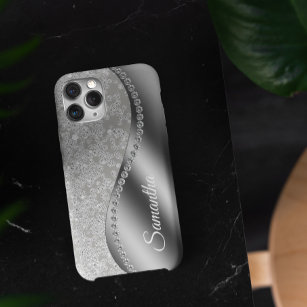 Diamond Simulated Monogram Silver Metal Bling Case-Mate iPhone Case