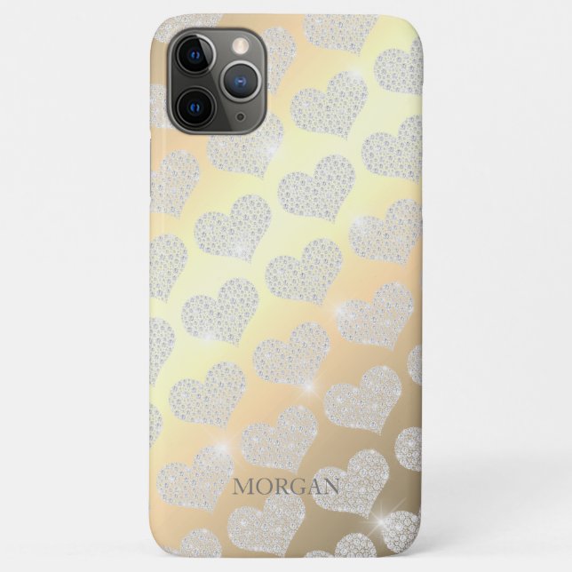 Diamond Small Heart Pattern, DIY Name, Gold Case-Mate iPhone Case (Back)