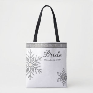 Diamond Snowflake Winter Wedding Bride Tote Bag