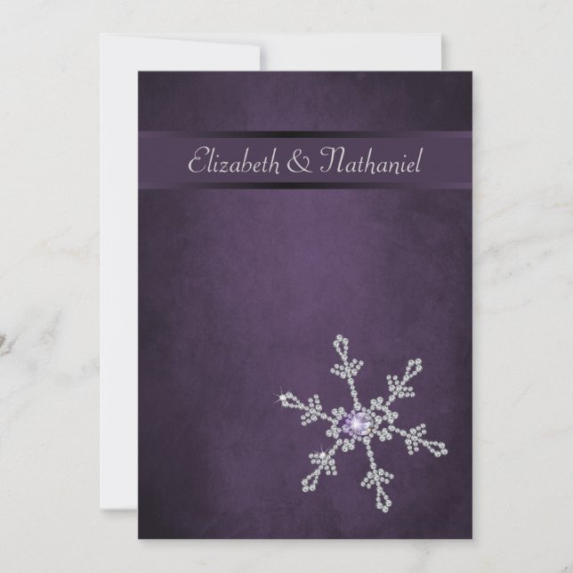 Diamond Snowflakes & Ribbon Wedding Invitation (Front)