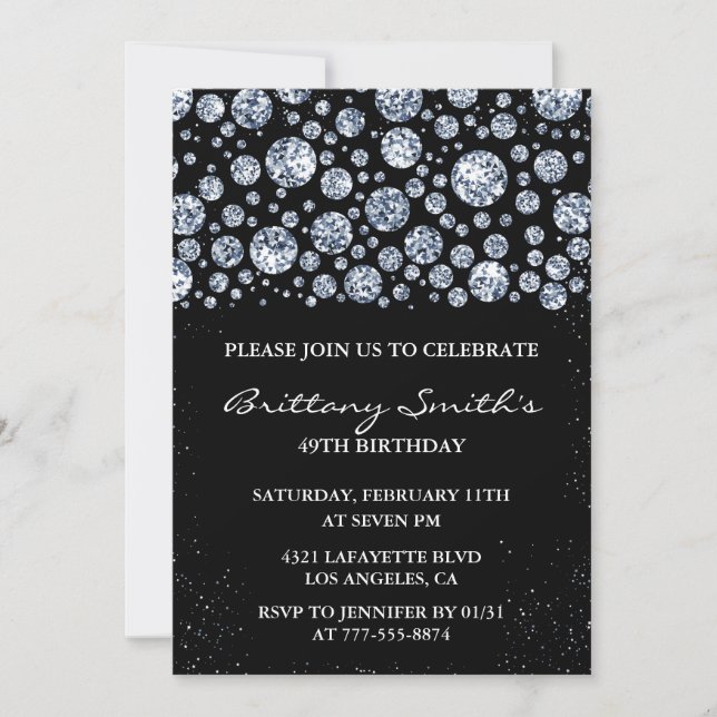 Diamond Sparkle Glitter Black 49th birthday  Invitation (Front)