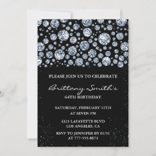 Diamond Sparkle Glitter Black 64th birthday  Invitation