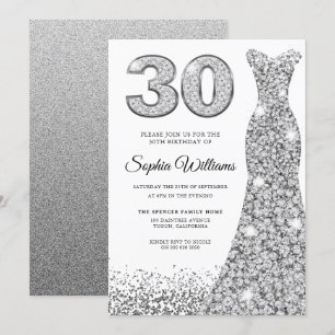 Diamond Sparkle Glitter Dress 30th Birthday Party Invitation