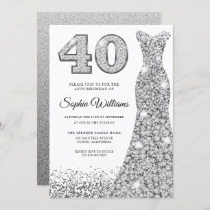 Diamond Sparkle Glitter Dress 40th Birthday Party Invitation